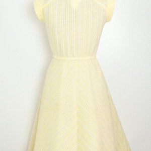 Vintage M Yellow Dress Skater Short Mini w/ Stripes Medium Retro Mad Men Mod Hippie - Thumbnail 4