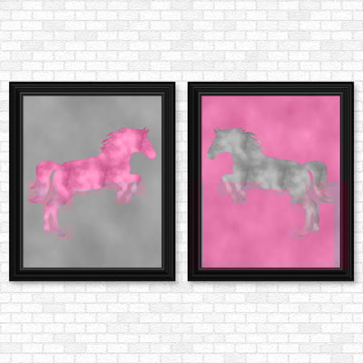 Pink & gray horse set - printable wall art
