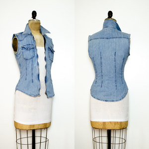 Vintage Blue Ripped Jean Vest XS / S Shirt Top Small X-Small - Thumbnail 1