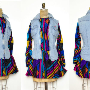 Vintage Blue Ripped Jean Vest XS / S Shirt Top Small X-Small - Thumbnail 3