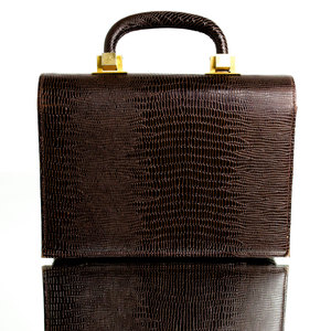 Vintage Brown 1950s Box Bag Clutch Purse Meyers Kelly Gold Lizard Alligator Handbag Fifties - Thumbnail 3