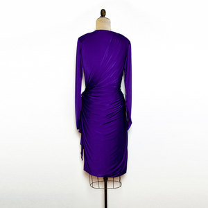 Vtg M / L Purple Greecian Dress Mini Midi Sequin Formal Cocktail Party Drape Glam Medium Large - Thumbnail 1