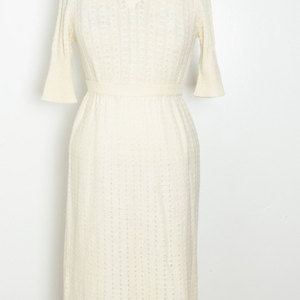 Vintage M Knit Skirt Set Two Piece Coords Cream Top Medium Sweater Shirt Retro Mad Men Knitwear 2pc Co-ords - Thumbnail 1