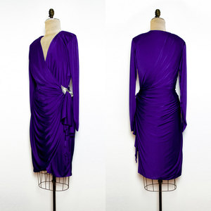 Vtg M / L Purple Greecian Dress Mini Midi Sequin Formal Cocktail Party Drape Glam Medium Large - Thumbnail 2