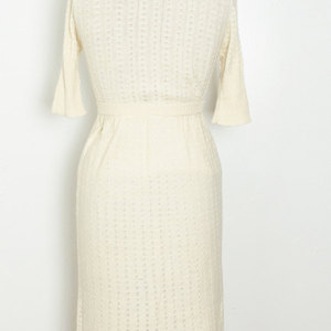 Vintage M Knit Skirt Set Two Piece Coords Cream Top Medium Sweater Shirt Retro Mad Men Knitwear 2pc Co-ords - Thumbnail 2