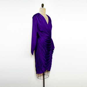 Vtg M / L Purple Greecian Dress Mini Midi Sequin Formal Cocktail Party Drape Glam Medium Large - Thumbnail 3