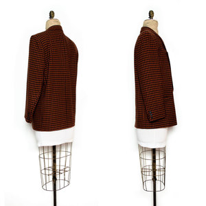 Vintage M / L Christian Dior Blazer Jacket Coat Houndstooth Brown Black XL Medium Large X-Large Wool