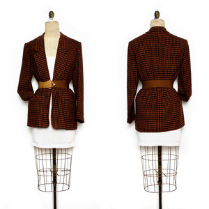 Vintage M / L Christian Dior Blazer Jacket Coat Houndstooth Brown Black XL Medium Large X-Large Wool - Thumbnail 1