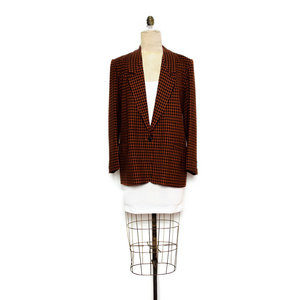 Vintage M / L Christian Dior Blazer Jacket Coat Houndstooth Brown Black XL Medium Large X-Large Wool - Thumbnail 2