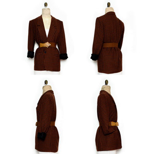 Vintage M / L Christian Dior Blazer Jacket Coat Houndstooth Brown Black XL Medium Large X-Large Wool - Thumbnail 4