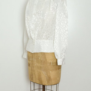 Vintage M / L Shirt White Button Down Peplum Long Sleeve Pearls Retro Medium Large Mad Men - Thumbnail 3