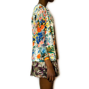 Vintage S / M 1950s 1960s Garden Variety Cardigan Style Shirt w/ Colorful Flower Print Small Medium