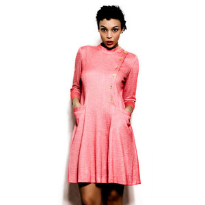 Vintage M / L 1960s Red A Line Mod Dress With Gold Asymmetrical Buttons Medium Large Scooter Twiggy - Thumbnail 4