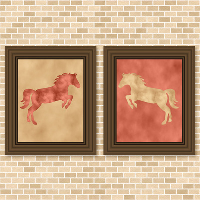 Peach & beige horse set - printable wall art