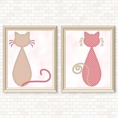 Cats - polka dot set - printable wall art