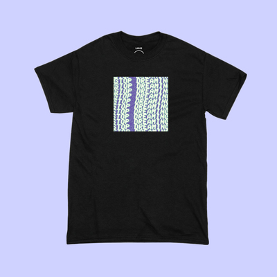 UNISEX GLITCH ART STOP DREAMING T SHIRT IN BLACK