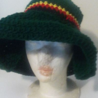 Crochet wider brimmed hat with crochet earrings