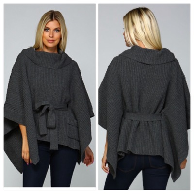 Knit Belted Poncho-TDE