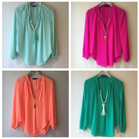 Basic V-Neck Blouse - Thumbnail 1