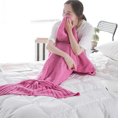 Mermaid wool knitted blanket fish tail cover in pink