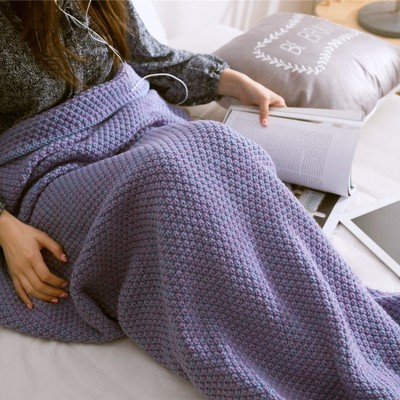 Mermaid wool knitted blanket fish tail cover in light purple