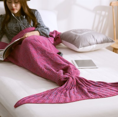 Mermaid Wool Knitted Blanket Fish tail Cover In Drak Purple