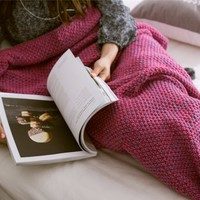 Mermaid Wool Knitted Blanket Fish tail Cover In Drak Purple - Thumbnail 1