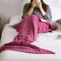Mermaid Wool Knitted Blanket Fish tail Cover In Drak Purple - Thumbnail 2