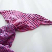 Mermaid Wool Knitted Blanket Fish tail Cover In Drak Purple - Thumbnail 3