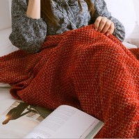 Mermaid Wool Knitted Blanket Fish tail Cover In Red - Thumbnail 3