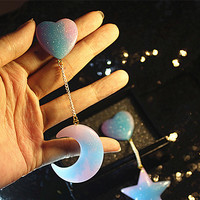 Galaxy Earrings Blue Enamel Universe Moon Stars Heart  - Thumbnail 3