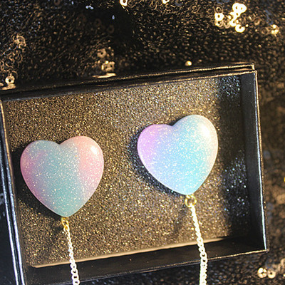 Galaxy earrings blue enamel universe moon stars heart 