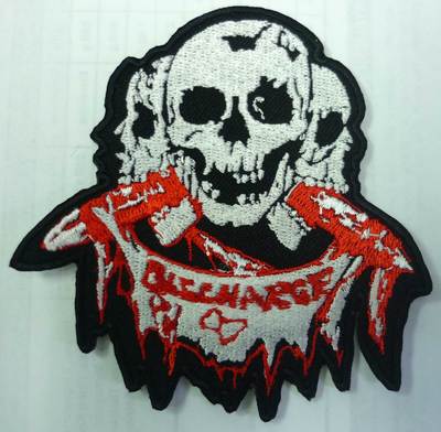DISCHARGE (3 skull) embroidered patch