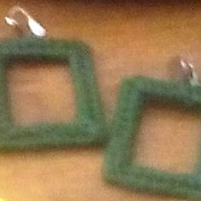 Needlepoint small square clip on earrings with two color slouchy hat