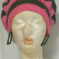 Needlepoint Small Square Clip On Earrings with two color Slouchy Hat  - Thumbnail 2