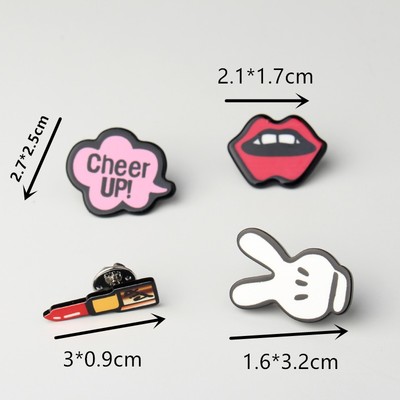 Lips lipstick victory letter pins badge brooches 4pc/set