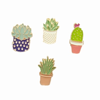 Cute Cactus Potted Plant Metal Brooches Pins 