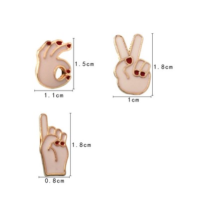 Metal victory ok finger brooches