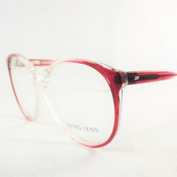 Women's Big Round Vintage Cat Eye Two Tone Burgundy Wine Eyeglasses Frame, Cranberry Red Glasses - Thumbnail 2
