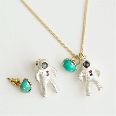 Silver plated Exclusive Astronaut Planet Pendant Necklaces And Earrings