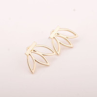 Gold Plated Double Sided Hollow Lotus Piercing Stud Earrings - Thumbnail 2