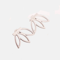 Gold Plated Double Sided Hollow Lotus Piercing Stud Earrings - Thumbnail 4