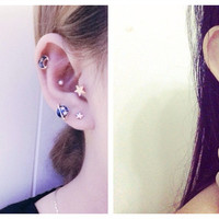 5PCS/SET  Enamel Star Moon Simulated Pearl Universe Planet Stud Earrings  - Thumbnail 3