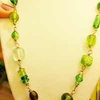 Green Themed Glass Beaded Wire Necklace - Thumbnail 1