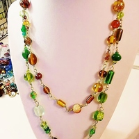 Chocolate Brown Bronze Amber Honey Glass Beaded Wire Necklace - Thumbnail 3