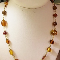 Chocolate Brown Bronze Amber Honey Glass Beaded Wire Necklace - Thumbnail 1