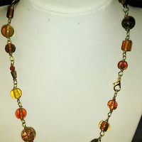 Chocolate Brown Bronze Amber Honey Glass Beaded Wire Necklace - Thumbnail 2