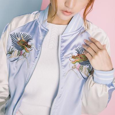 Harajuku dragon embroidered bomber jacket - Thumbnail 5