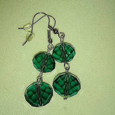 Emerald green faceted cut glass bead earrings