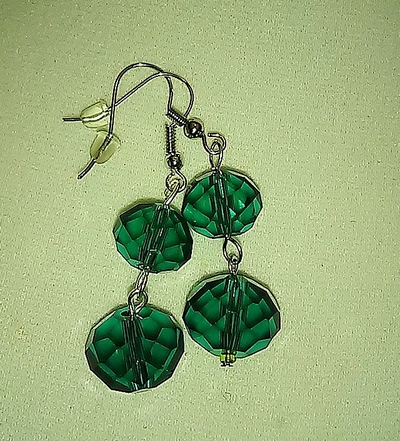 Emerald Green Faceted Cut Glass Bead Earrings
